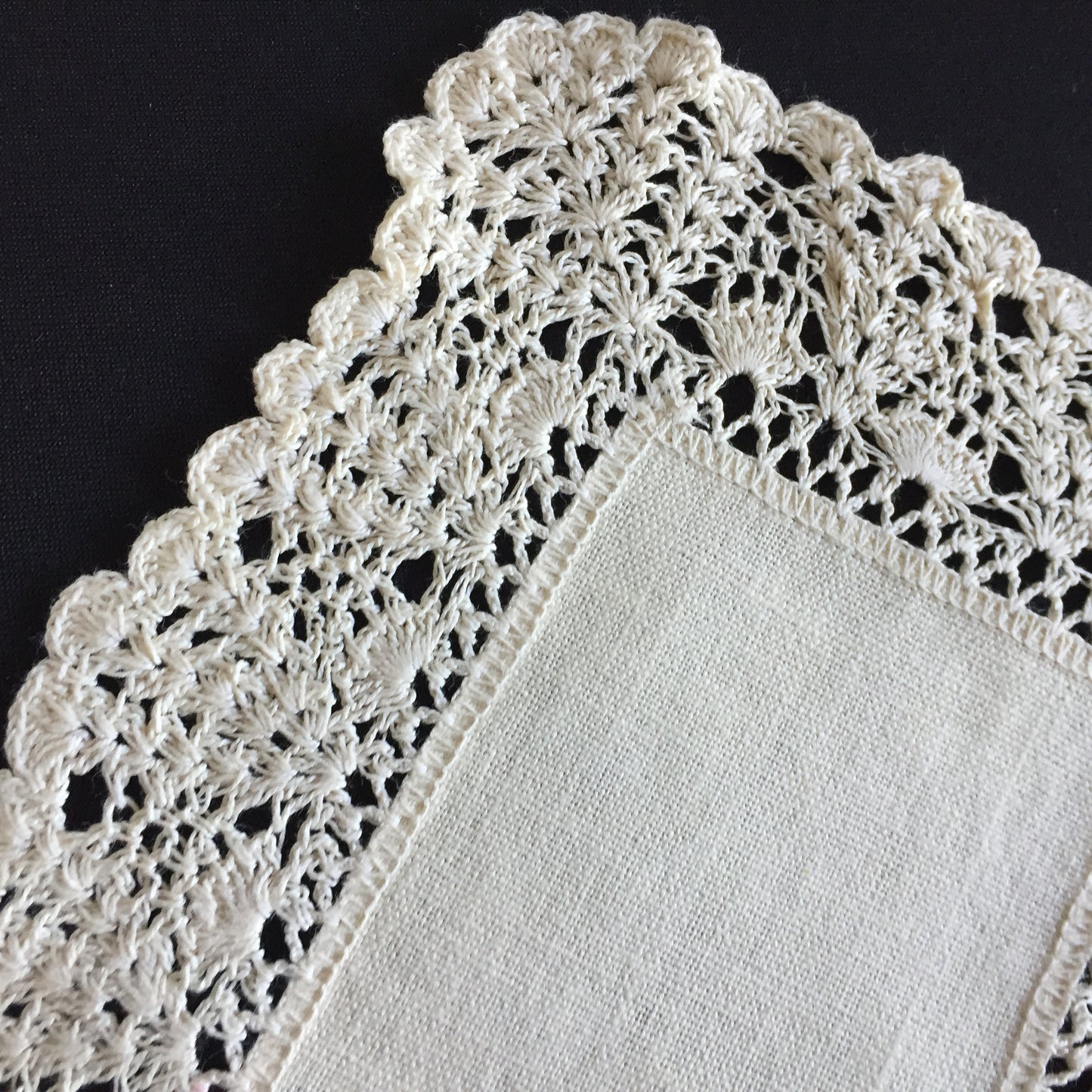 A Pair of Edwardian Antique Linen Centre Doilies with a Crochet Lace Border
