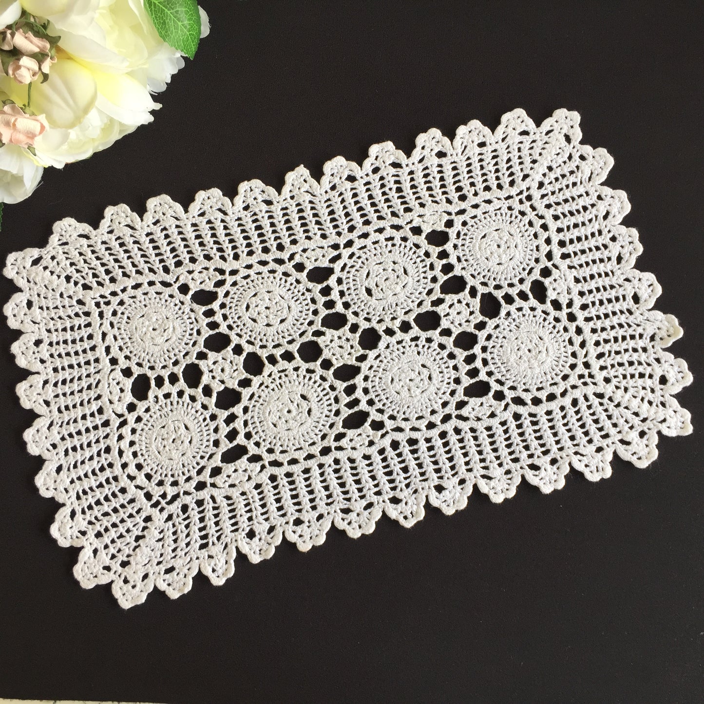 White Cotton Crochet Lace Tray Cloth Doily | Mid-Century Vintage