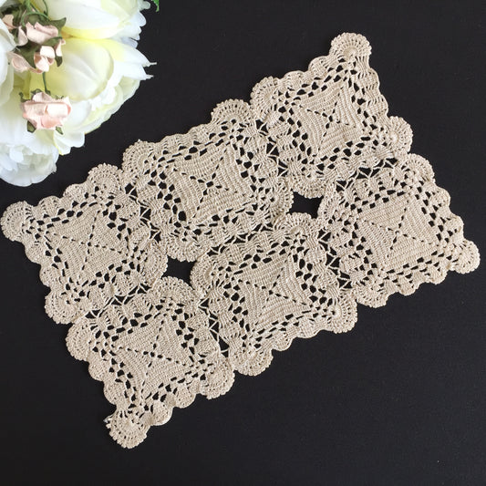 Beige Cotton Crochet Lace Table Centre Doily | Mid-Century Vintage