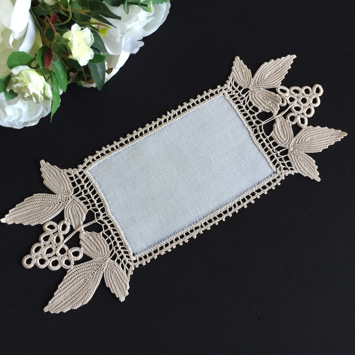 Edwardian Antique Crochet Lace Doily with Irish Grapevine Pattern