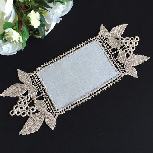 Edwardian Antique Crochet Lace Doily with Irish Grapevine Pattern