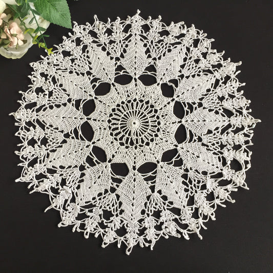 Mid-Century Handmade Vintage Crocheted White Cotton Lace 13.5" Doily