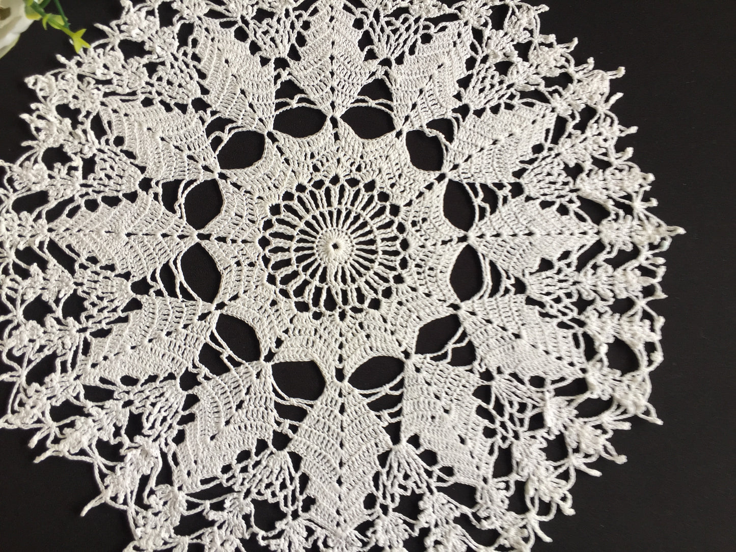 Mid-Century Handmade Vintage Crocheted White Cotton Lace 13.5" Doily