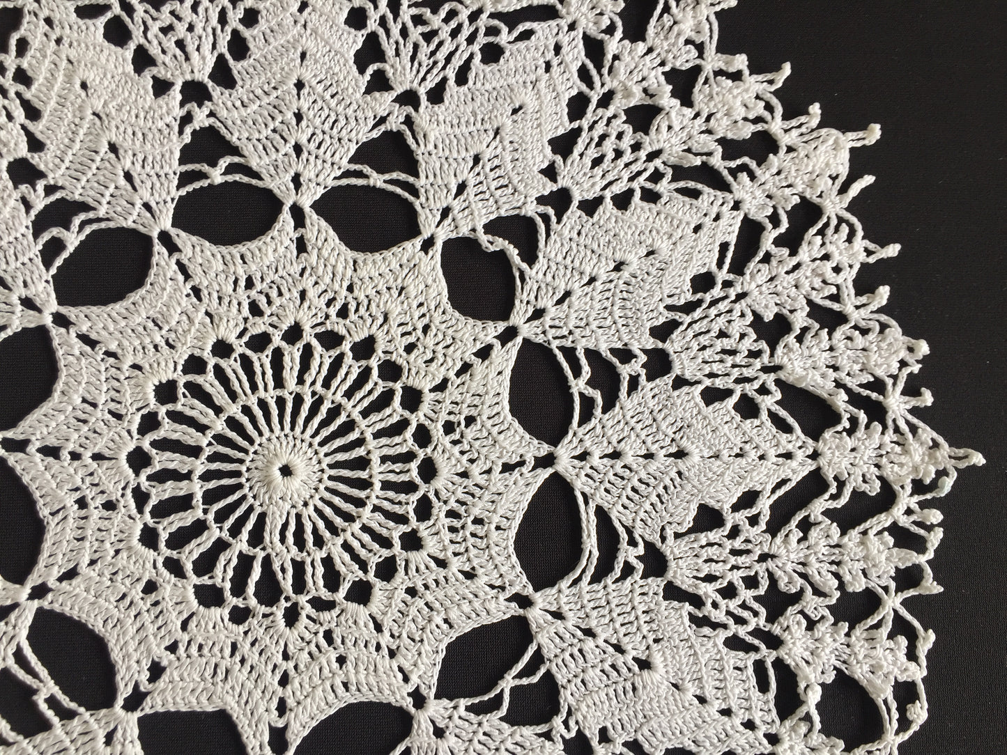 Mid-Century Handmade Vintage Crocheted White Cotton Lace 13.5" Doily