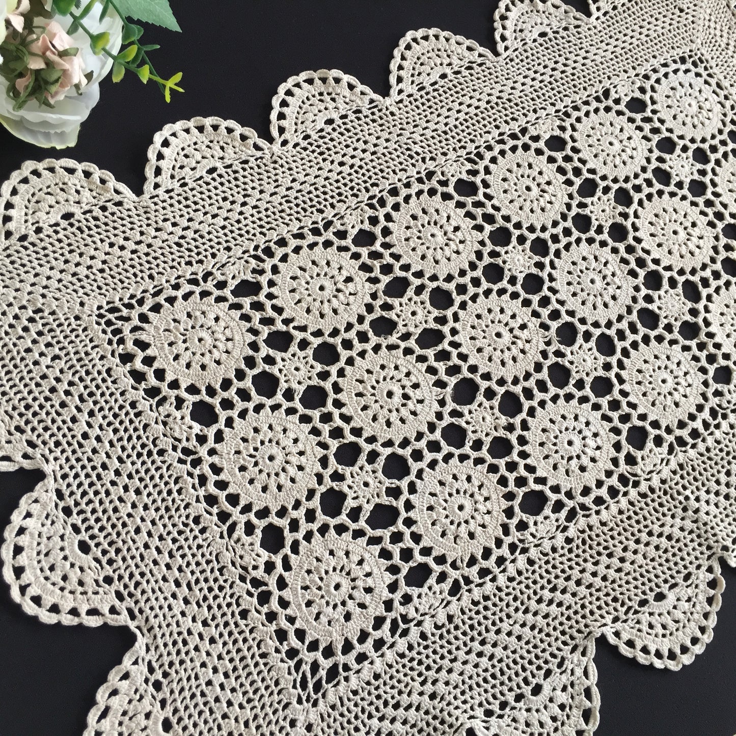 Vintage Crocheted Lace Centrepiece Doily | Handmade Ecru Cotton Table Mat