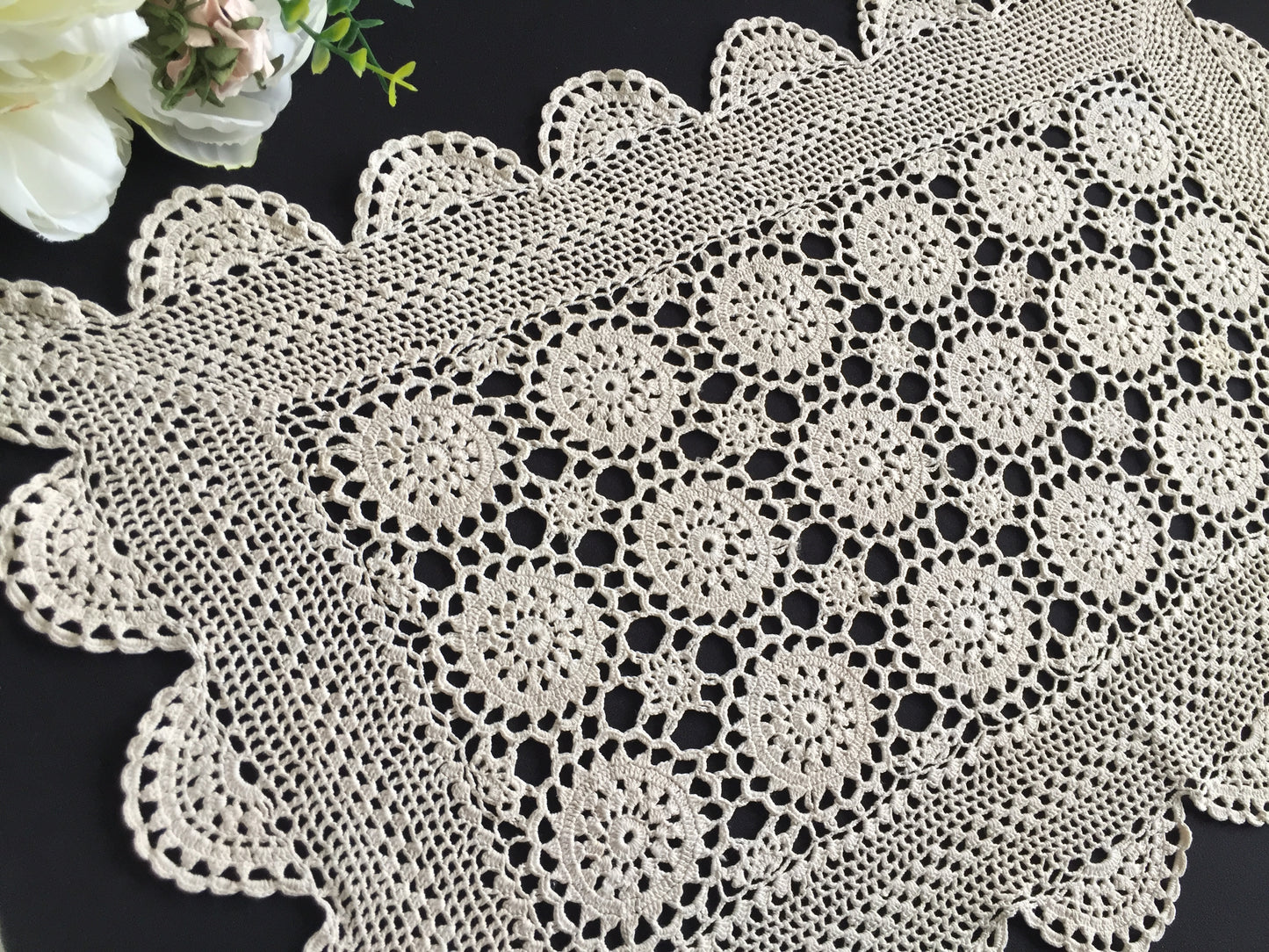Vintage Crocheted Lace Centrepiece Doily | Handmade Ecru Cotton Table Mat