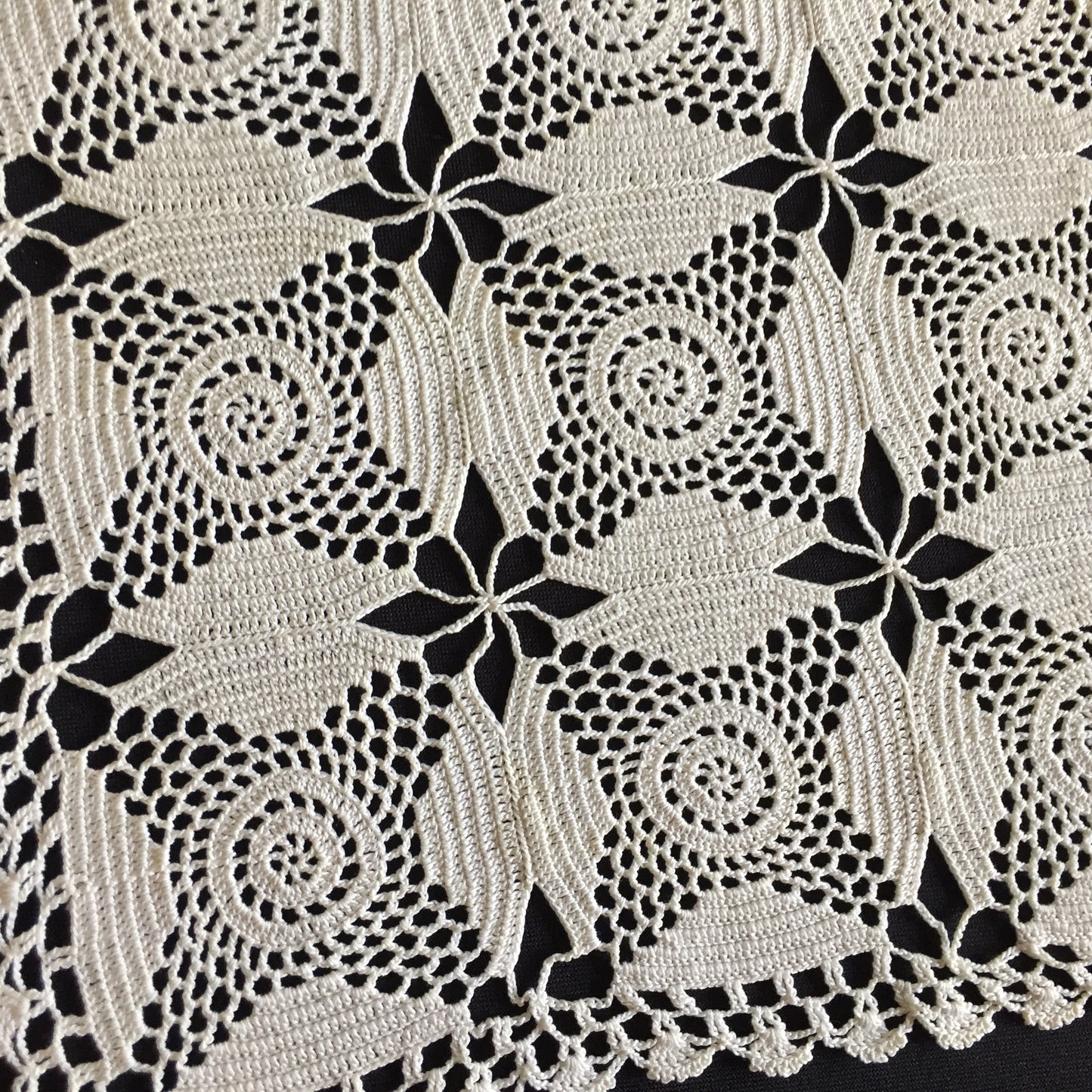 Square Handmade Vintage Crochet Lace Doily Pair in Cream Coloured Cotton