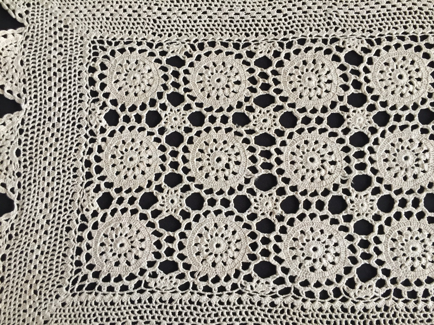 Vintage Crocheted Lace Centrepiece Doily | Handmade Ecru Cotton Table Mat