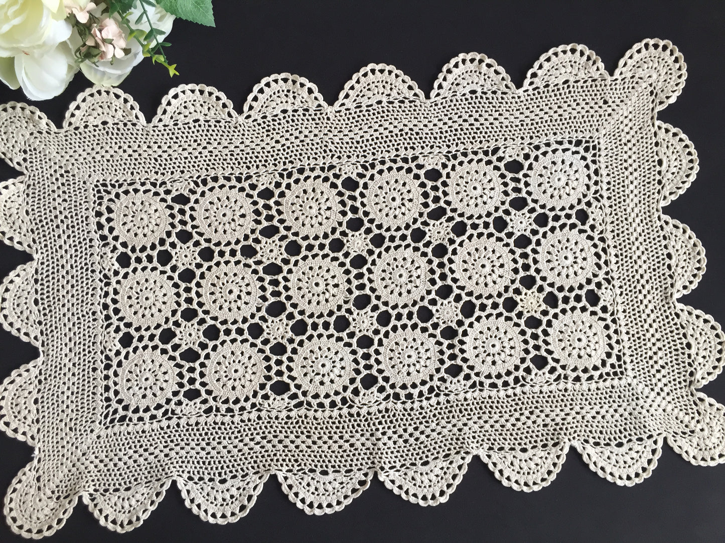 Vintage Crocheted Lace Centrepiece Doily | Handmade Ecru Cotton Table Mat