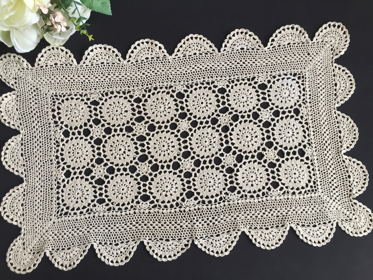 Vintage Crocheted Lace Centrepiece Doily | Handmade Ecru Cotton Table Mat