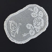 Load image into Gallery viewer, Edwardian Antique White Filet Crochet Lace Doily with Rose &amp; Butterfly Design