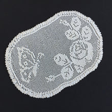 Load image into Gallery viewer, Edwardian Antique White Filet Crochet Lace Doily with Rose &amp; Butterfly Design