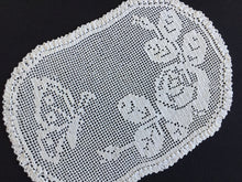 Load image into Gallery viewer, Edwardian Antique White Filet Crochet Lace Doily with Rose &amp; Butterfly Design