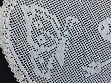 Load image into Gallery viewer, Edwardian Antique White Filet Crochet Lace Doily with Rose &amp; Butterfly Design