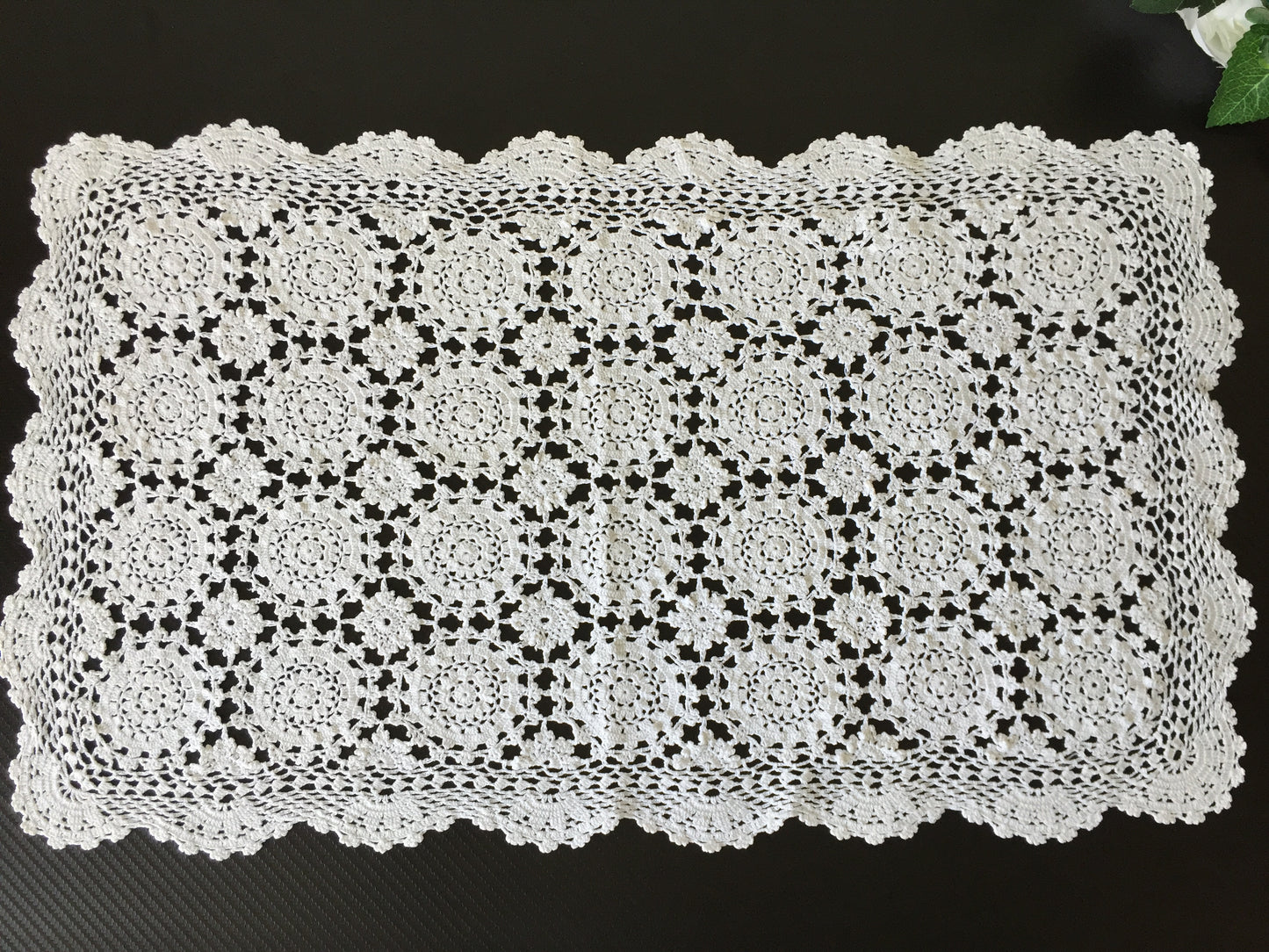 A Pair of Crochet Lace Placemats - Large White Cotton Vintage Doilies