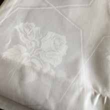 Load image into Gallery viewer, Unused 1990s Vintage White Damask Tablecloth with Rose Bouquet Pattern
