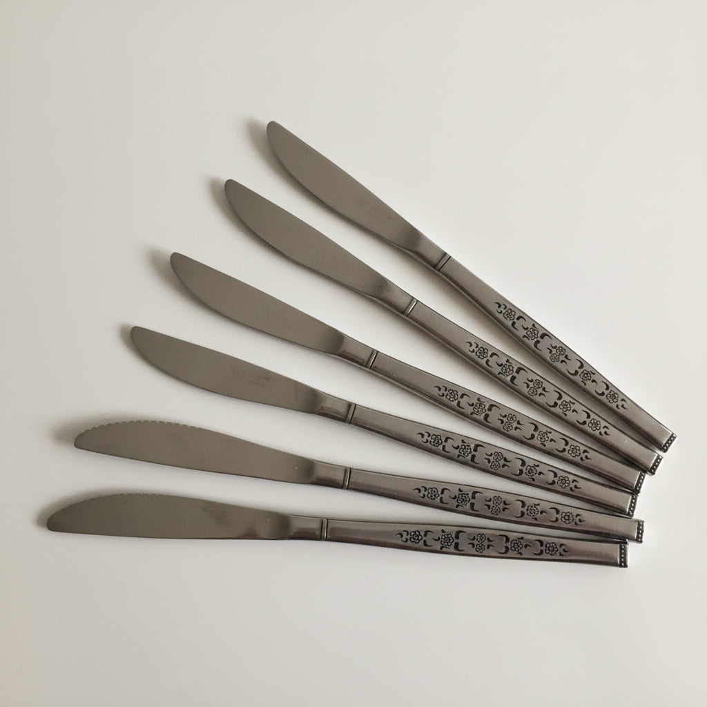 Wiltshire Dinner/Luncheon Knives Set of 6 Vintage Flatware Stainless Steel