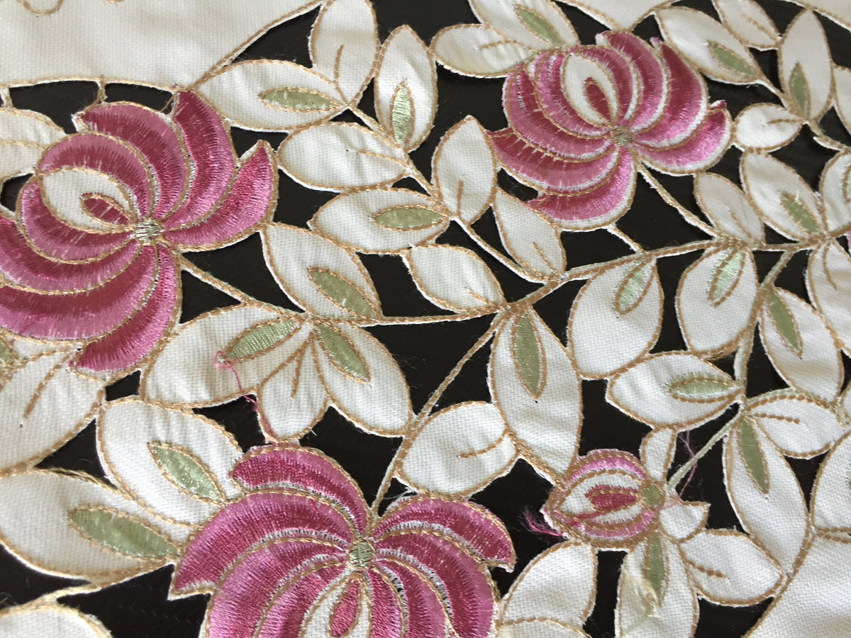 Vintage Cutwork Embroidered Polyester Silk Table Runner