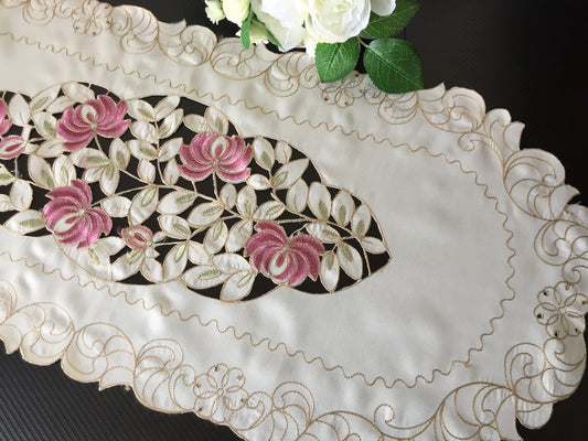 Vintage Cutwork Embroidered Polyester Silk Table Runner