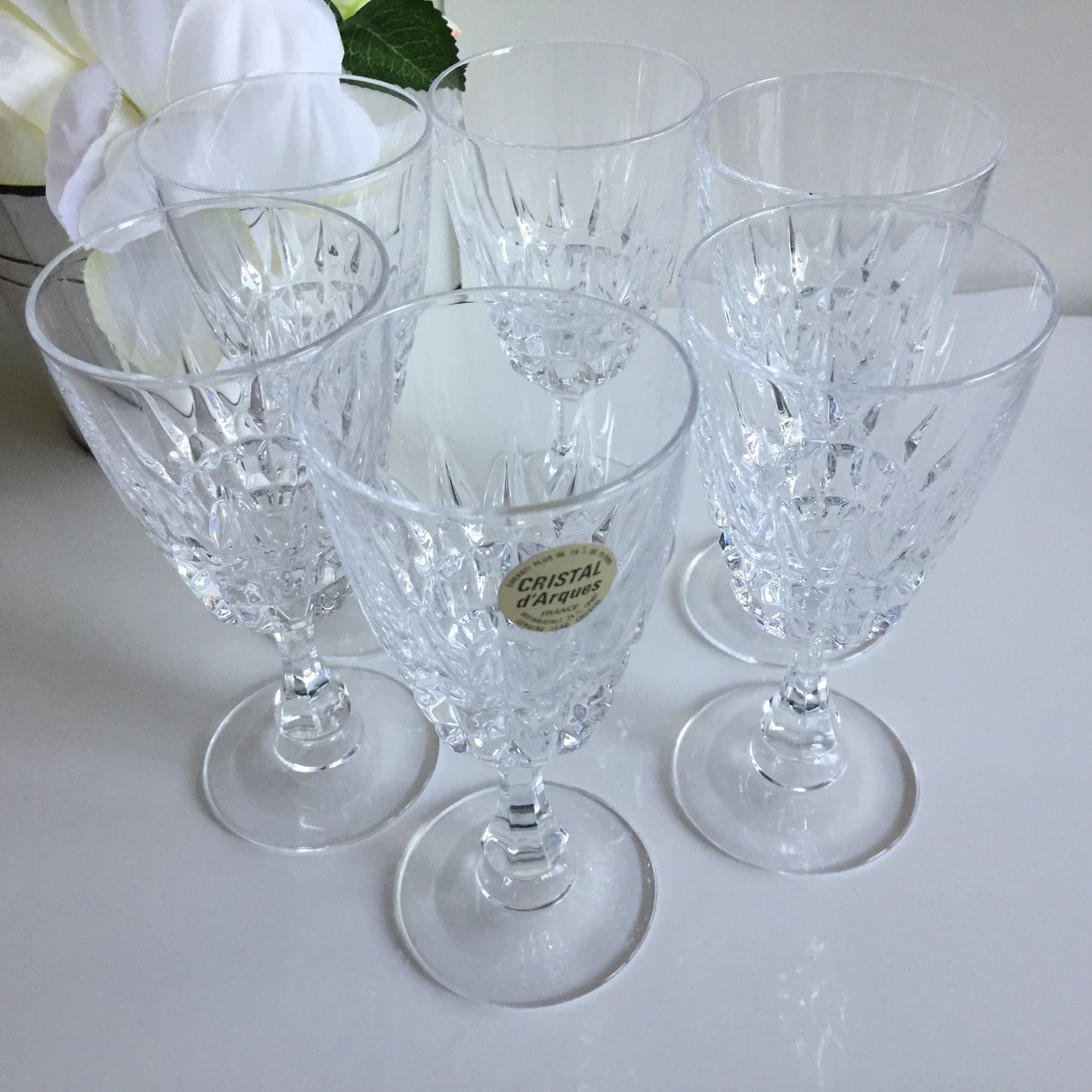 Cristal D'Arques Diamond Lead Crystal Wine Goblets Set of 6 | Vintage