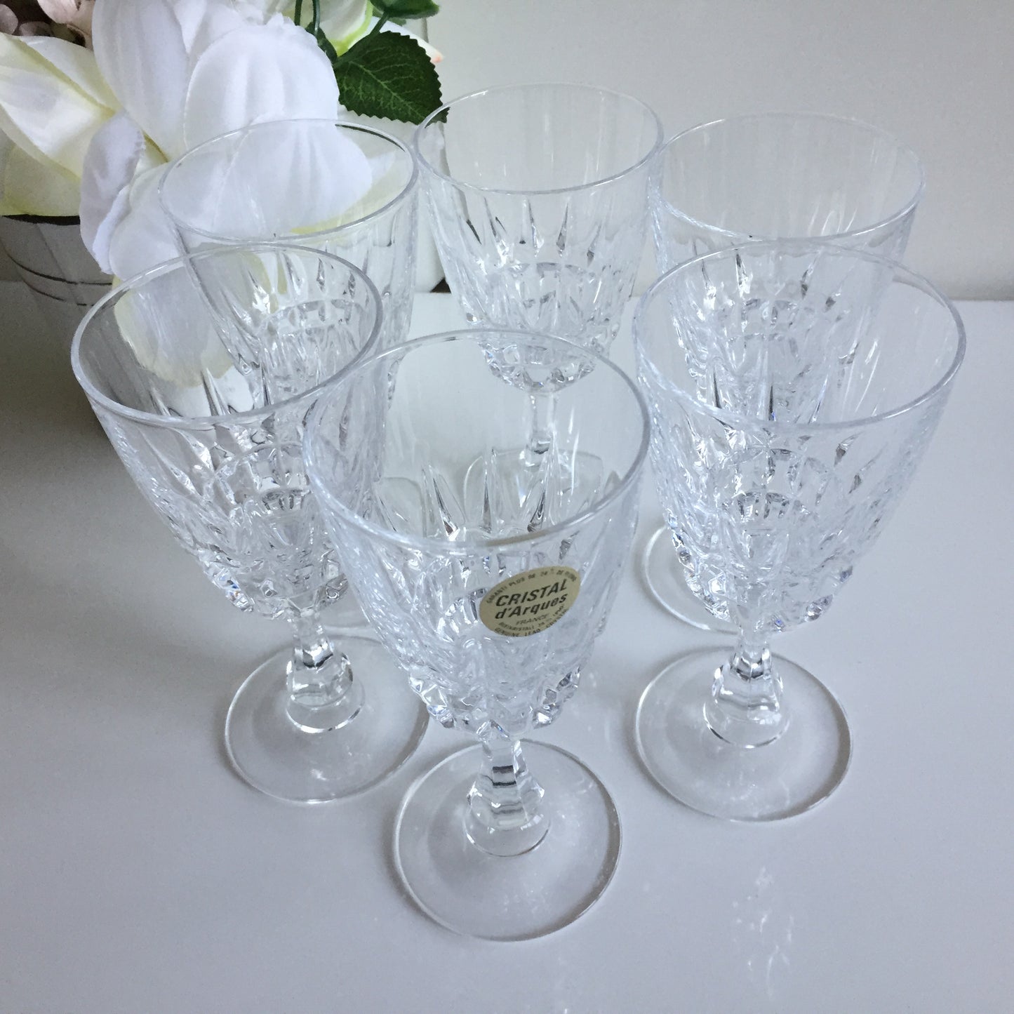 Cristal D'Arques Diamond Lead Crystal Wine Goblets Set of 6 | Vintage