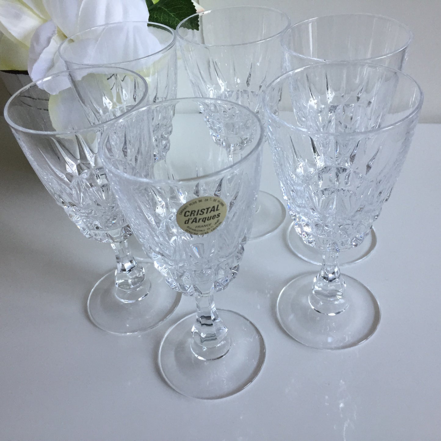Cristal D'Arques Diamond Lead Crystal Wine Goblets Set of 6 | Vintage