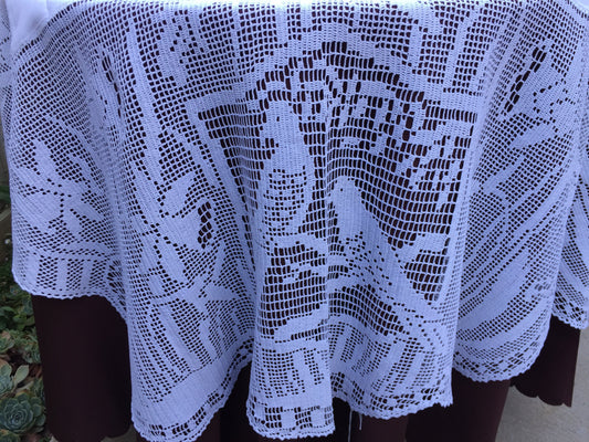 Mary Card "DAFFODIL and WOOD PIGEON" Crochet Lace and Linen Vintage Tablecloth English Chart No. 79 (1936) Rare Collectible