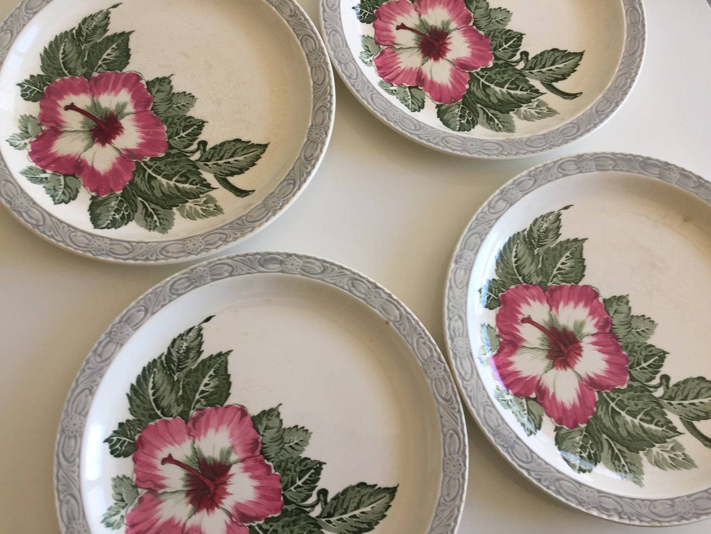 English Vintage Royal Tudor Ware Barker Bros "HIBISCUS" Pattern Set of 4 Dinner Plates