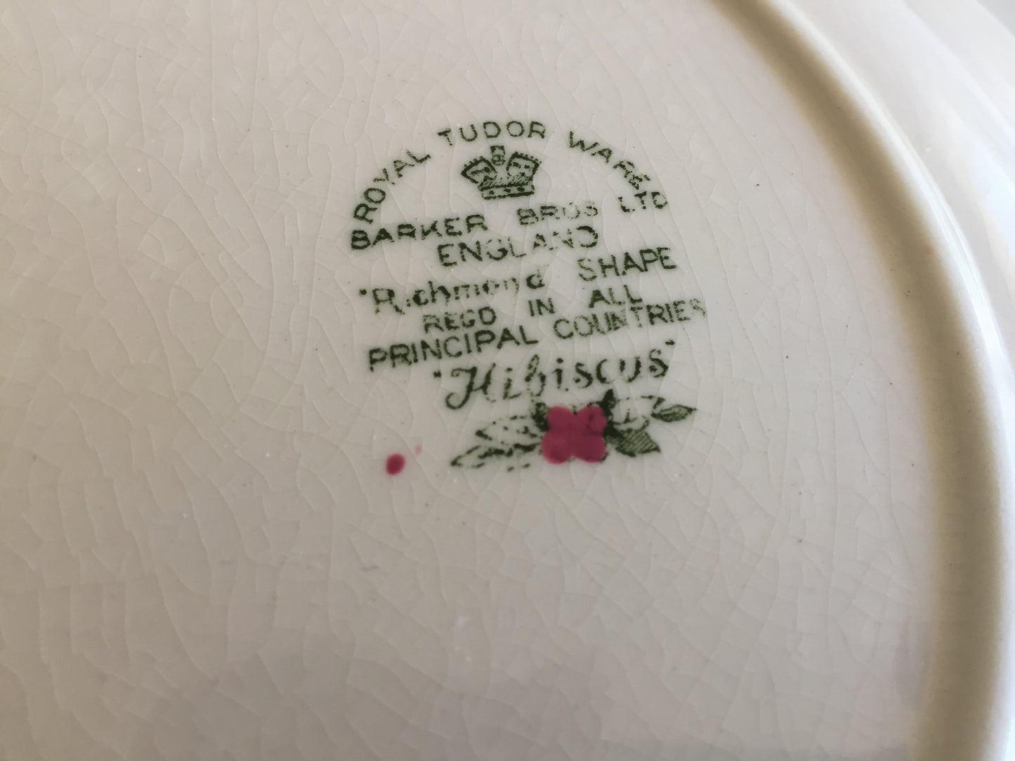 English Vintage Royal Tudor Ware Barker Bros "HIBISCUS" Pattern Set of 4 Dinner Plates
