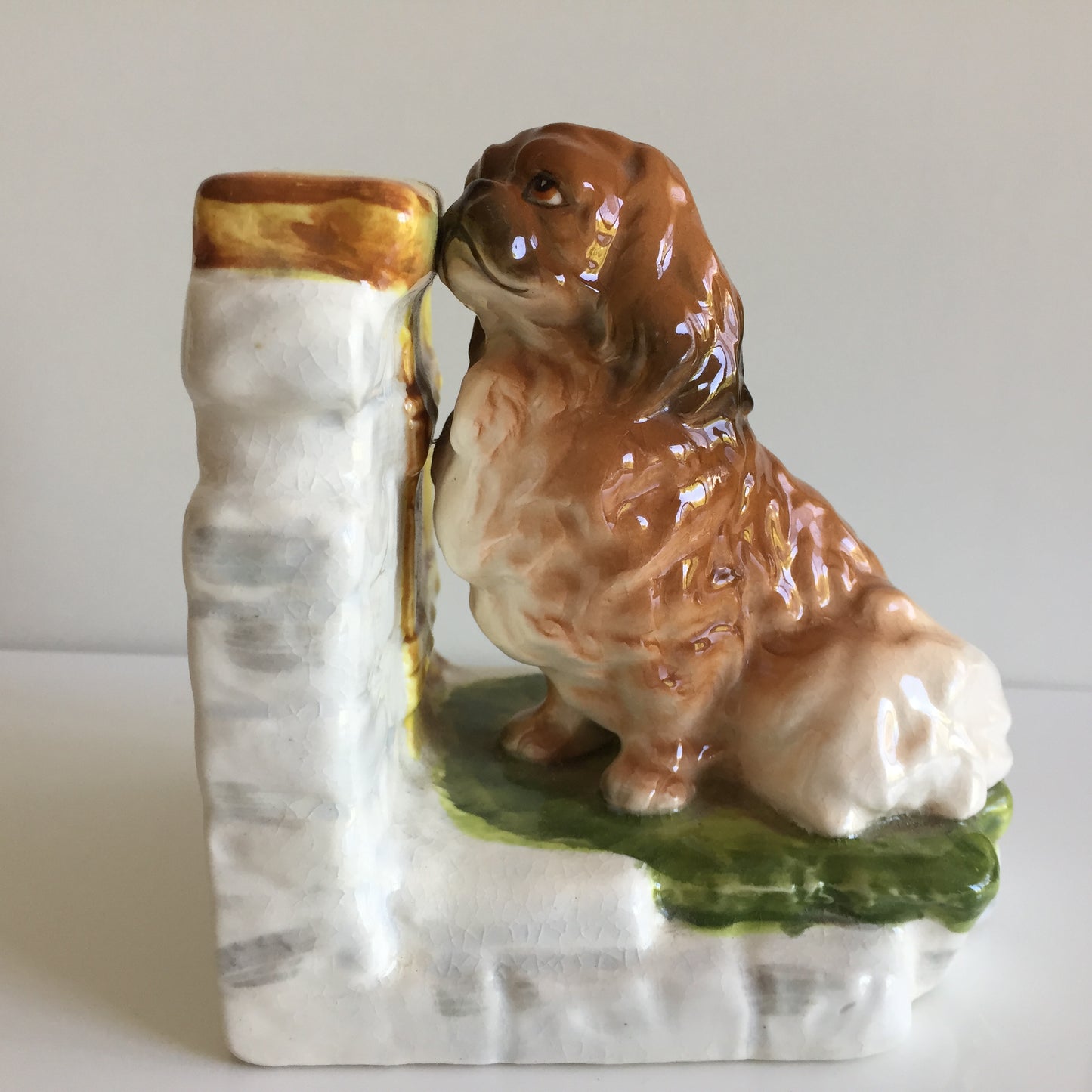 Vintage Ceramic Book End with Dog Figurine