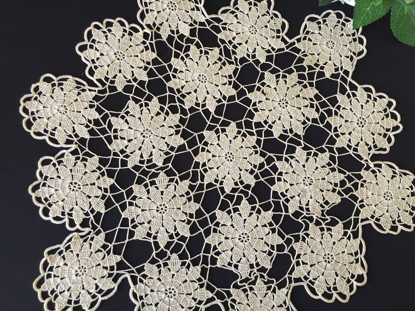 Large Ecru Cotton 18" Crochet Lace Table Centre Doily Handmade Vintage 1950s