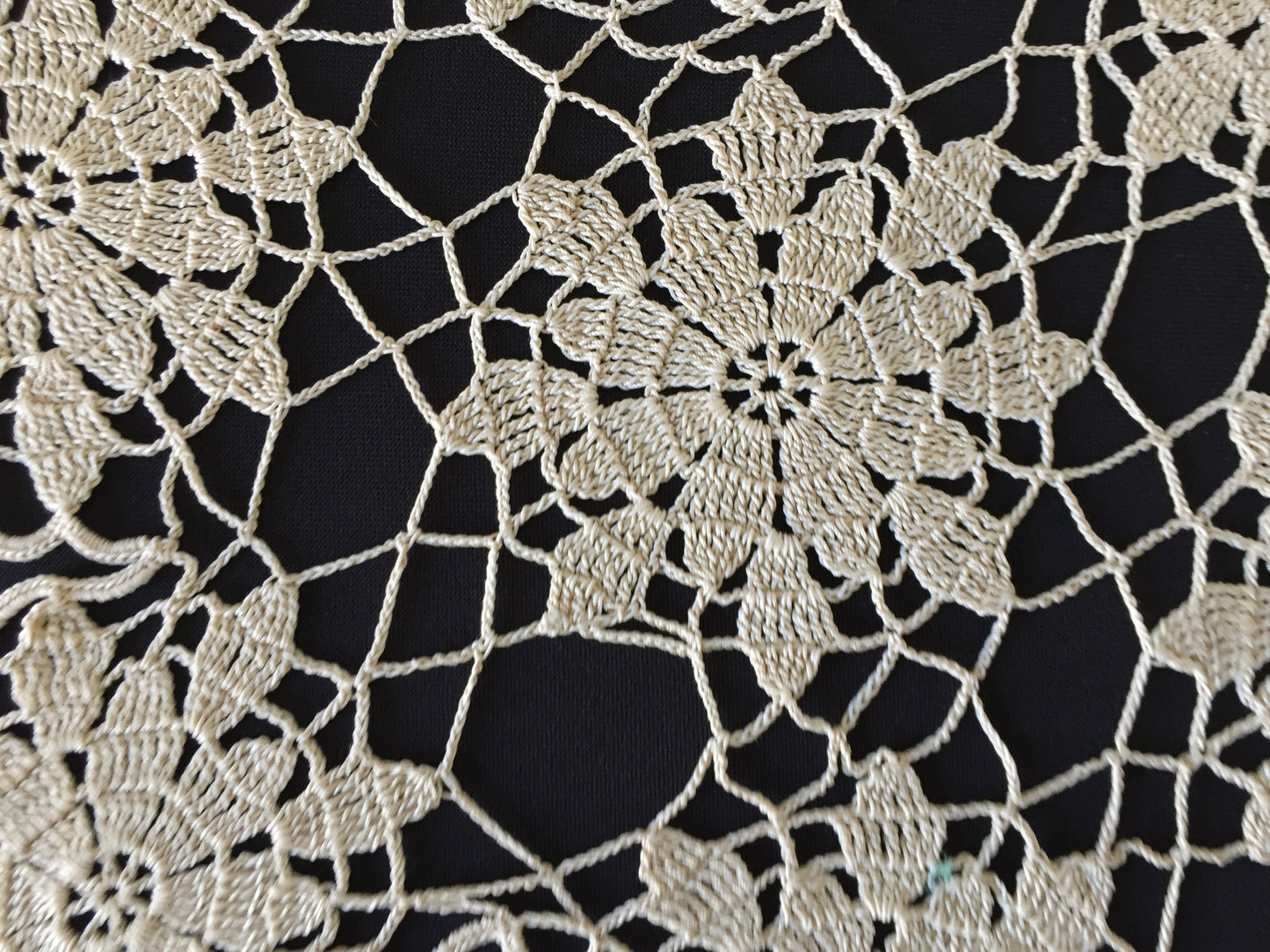 Large Ecru Cotton 18" Crochet Lace Table Centre Doily Handmade Vintage 1950s
