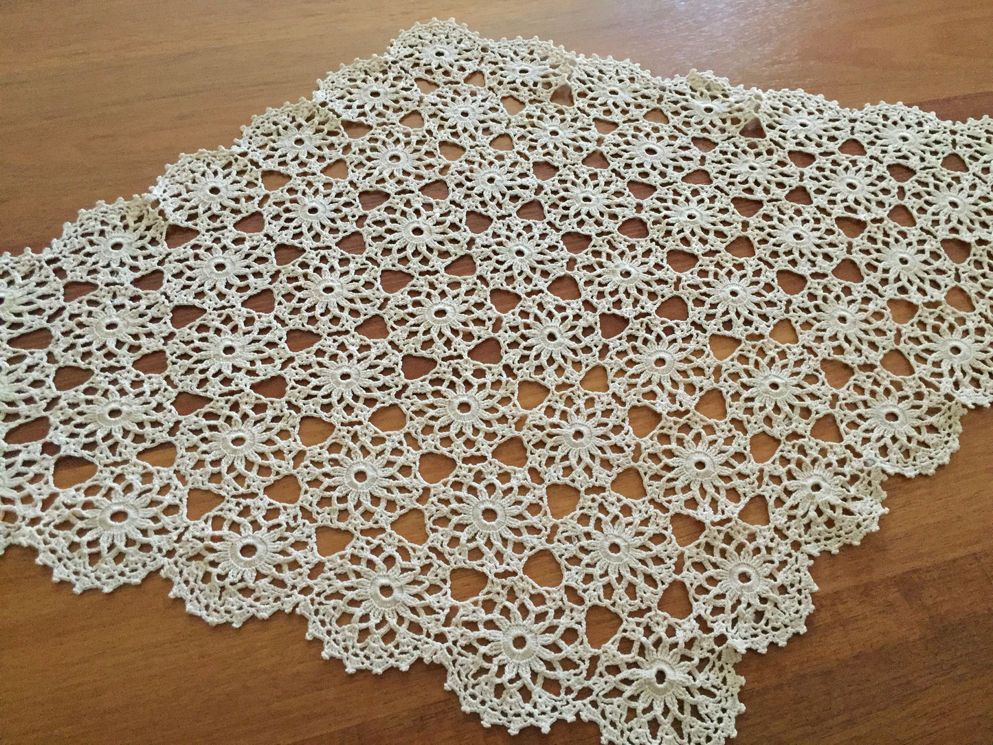 X Large Ecru Cotton Oblong Crochet Lace Table Centre Doily Handmade Vintage