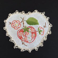 Load image into Gallery viewer, Vintage Hand Embroidered Linen Doily with Crochet Lace Edge