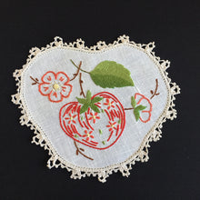 Load image into Gallery viewer, Vintage Hand Embroidered Linen Doily with Crochet Lace Edge