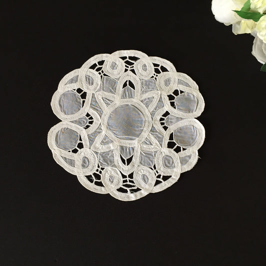 Vintage 7" White Organdy & Cotton Tape Lace Doily