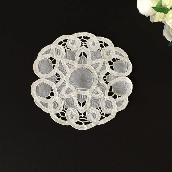 Vintage 7" White Organdy & Cotton Tape Lace Doily