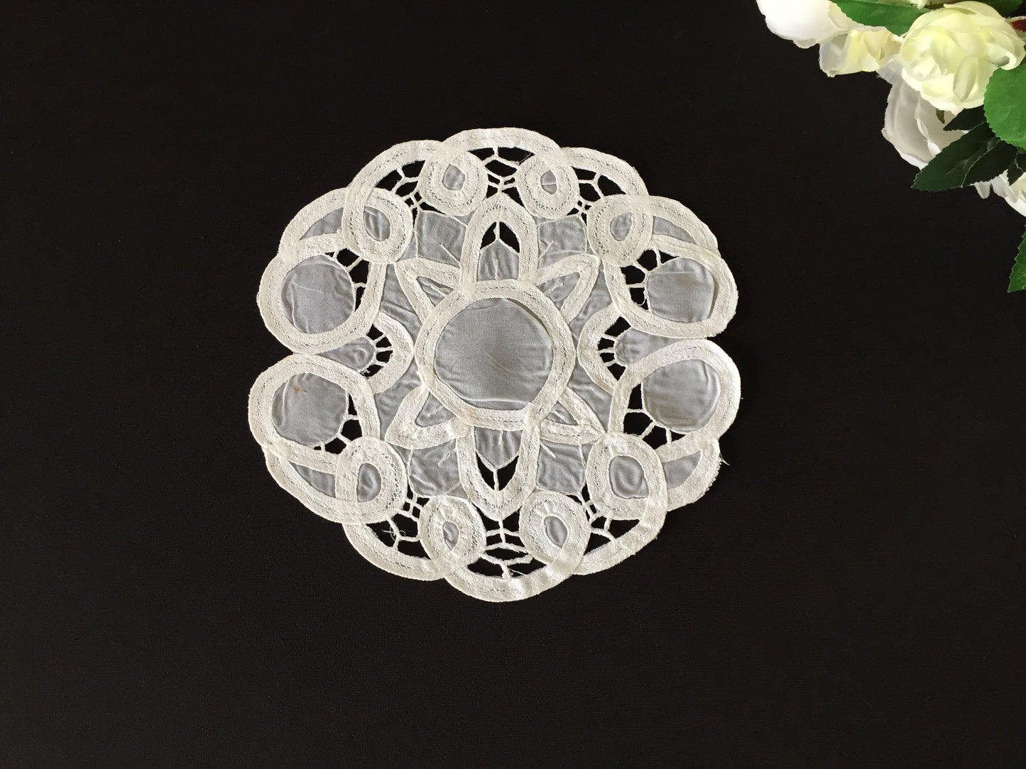 Vintage 7" White Organdy & Cotton Tape Lace Doily