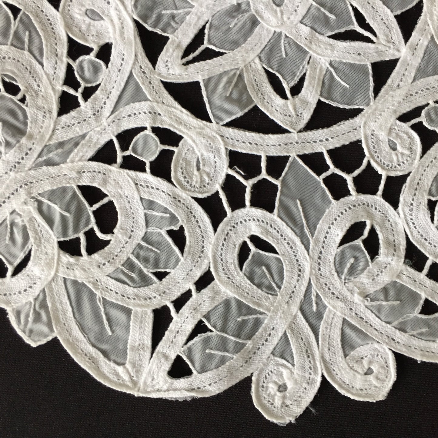 Vintage 13" White Organdy & Cotton Tape Lace Doily with Butterfly Pattern