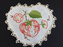 Load image into Gallery viewer, Vintage Hand Embroidered Linen Doily with Crochet Lace Edge