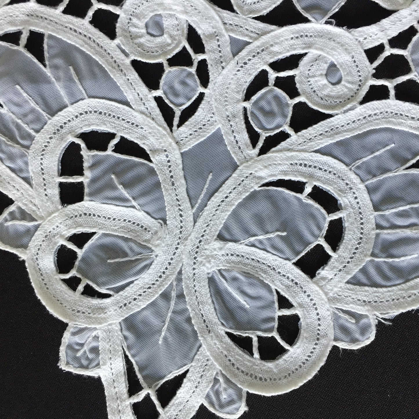 Vintage 13" White Organdy & Cotton Tape Lace Doily with Butterfly Pattern