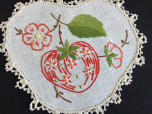 Load image into Gallery viewer, Vintage Hand Embroidered Linen Doily with Crochet Lace Edge