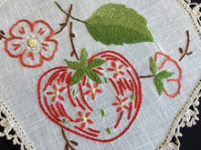 Load image into Gallery viewer, Vintage Hand Embroidered Linen Doily with Crochet Lace Edge