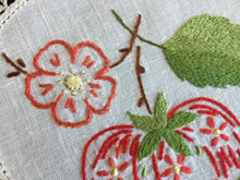 Load image into Gallery viewer, Vintage Hand Embroidered Linen Doily with Crochet Lace Edge
