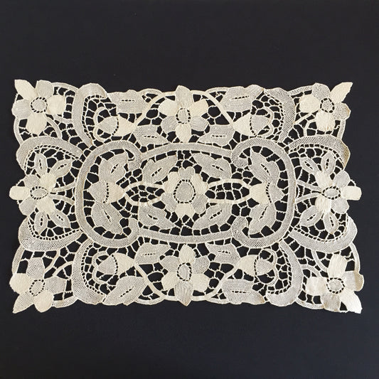 Ecru Handmade Venetian Point de Venise Burano Needle Lace Doily