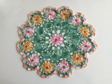 Load image into Gallery viewer, Vintage Crochet Lace Doily or Table Centre Mat with Pink and Orange Floral Pattern