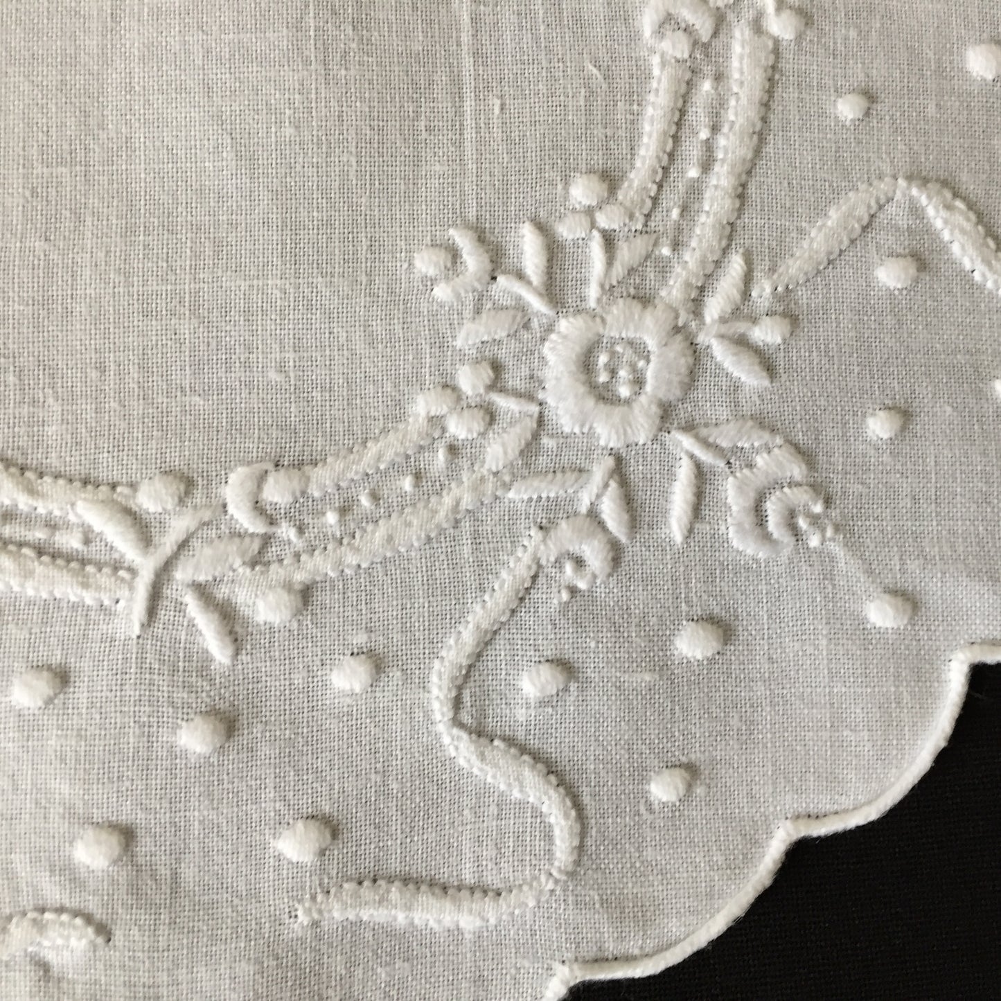 Hand Embroidered 9" Vintage Whitework Doily with Scalloped Edging