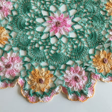 Load image into Gallery viewer, Vintage Crochet Lace Doily or Table Centre Mat with Pink and Orange Floral Pattern