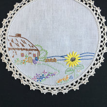 Load image into Gallery viewer, Vintage Collectible Hand Embroidered Doily with Country Cottage Garden Design