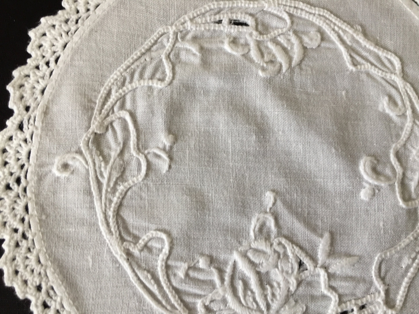 Madeira Cutwork 7" Vintage Embroidered Doily with a Crochet Lace Border